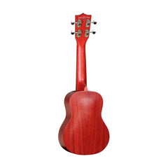 Tanglewood Tiare soprano ukulele full back standing, red mahogany with open-gear tuners