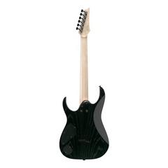 Ibanez RGR652AHBF guitar full back standing, weathered black ash grain with maple neck