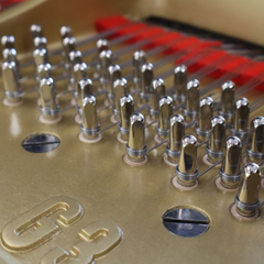 Yamaha G3A tuning pins close-up on gold plate with G3 cast marking