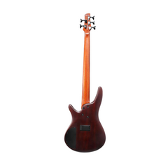 Ibanez SR505E five-string bass back view, brown mahogany with roasted maple neck