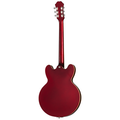 Epiphone Riviera semi-hollow guitar back view, sparkling burgundy with cream binding