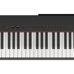 Yamaha P-225 digital piano close-up of control panel buttons and weighted keys