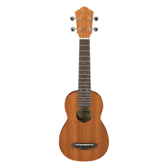 Ibanez UKS10 soprano ukulele front, mahogany body with rosewood fretboard