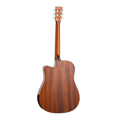 Tanglewood DBT-DCE semi-acoustic guitar back view, mahogany with cutaway