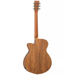 Tanglewood TW5CEOV Winterleaf semi-acoustic guitar back view, koa with cutaway