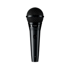 Shure PGA58 cardioid dynamic vocal microphone, black, front view with switch