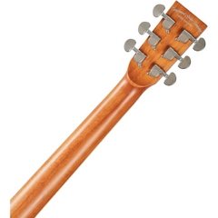 Tanglewood TUN3 headstock rear close-up, mahogany with Tanglewood Guitar Company text