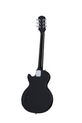 Epiphone Les Paul Special VE guitar back view, ebony with chrome neck plate