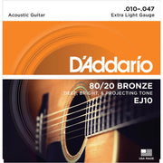 D'Addario Acoustic Guitar Strings - 80/20 X Lite EJ10