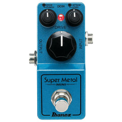 Ibanez Super Metal Mini distortion pedal in blue, top view of controls