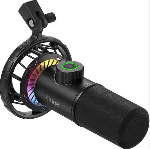 Fifine k658 usb dynamic cardioid microphone with a live monitoring, gain control, mute button