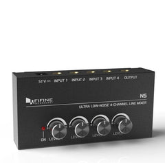 Fifine n5 four-channel line mixer with individual volume controls | Melodica Music Store Dubai