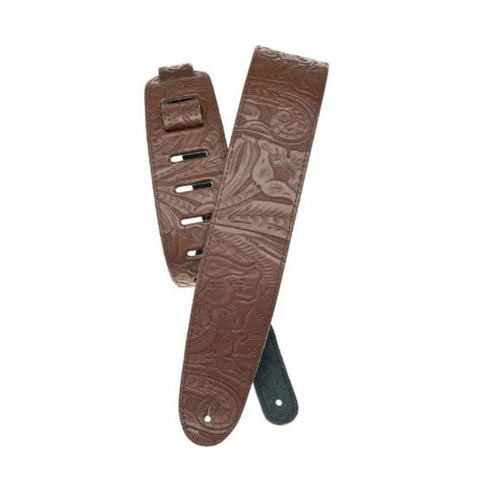 Planet waves embossed leather guitar strap, brown - 25le01