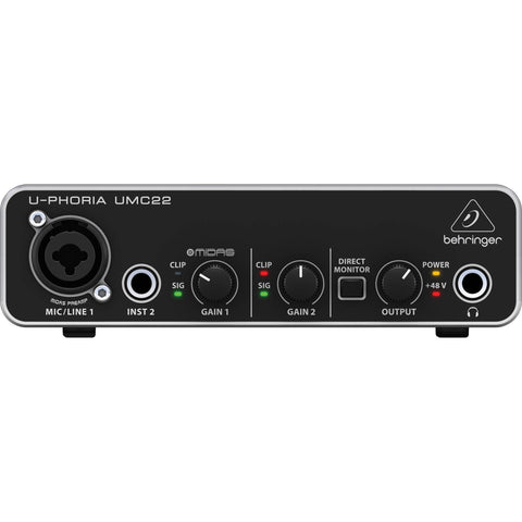 Behringer UMC22 2×2 USB Audio Interface with Midas Mic Preamplifier
